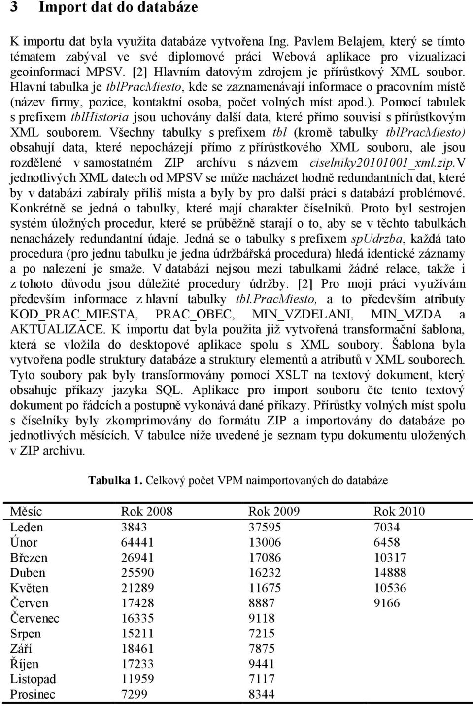 ). Pomocí tabulek s prefixem tblhistoria jsou uchovány další data, které přímo souvisí s přírůstkovým XML souborem.