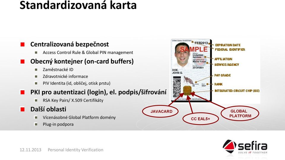 obličej, otisk prstu) PKI pro autentizaci (login), el. podpis/šifrování RSA Key Pairs/ X.