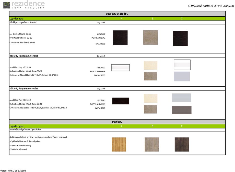 25x50 B /Portland beige 30x60; fumo 30x60 C /Concept Plus obklad bílá 19,8/39,8; šedý 19,8/39,8 1560PI00 PORTLAND5328 WAAMB000 obklady koupelen a toalet Obj.