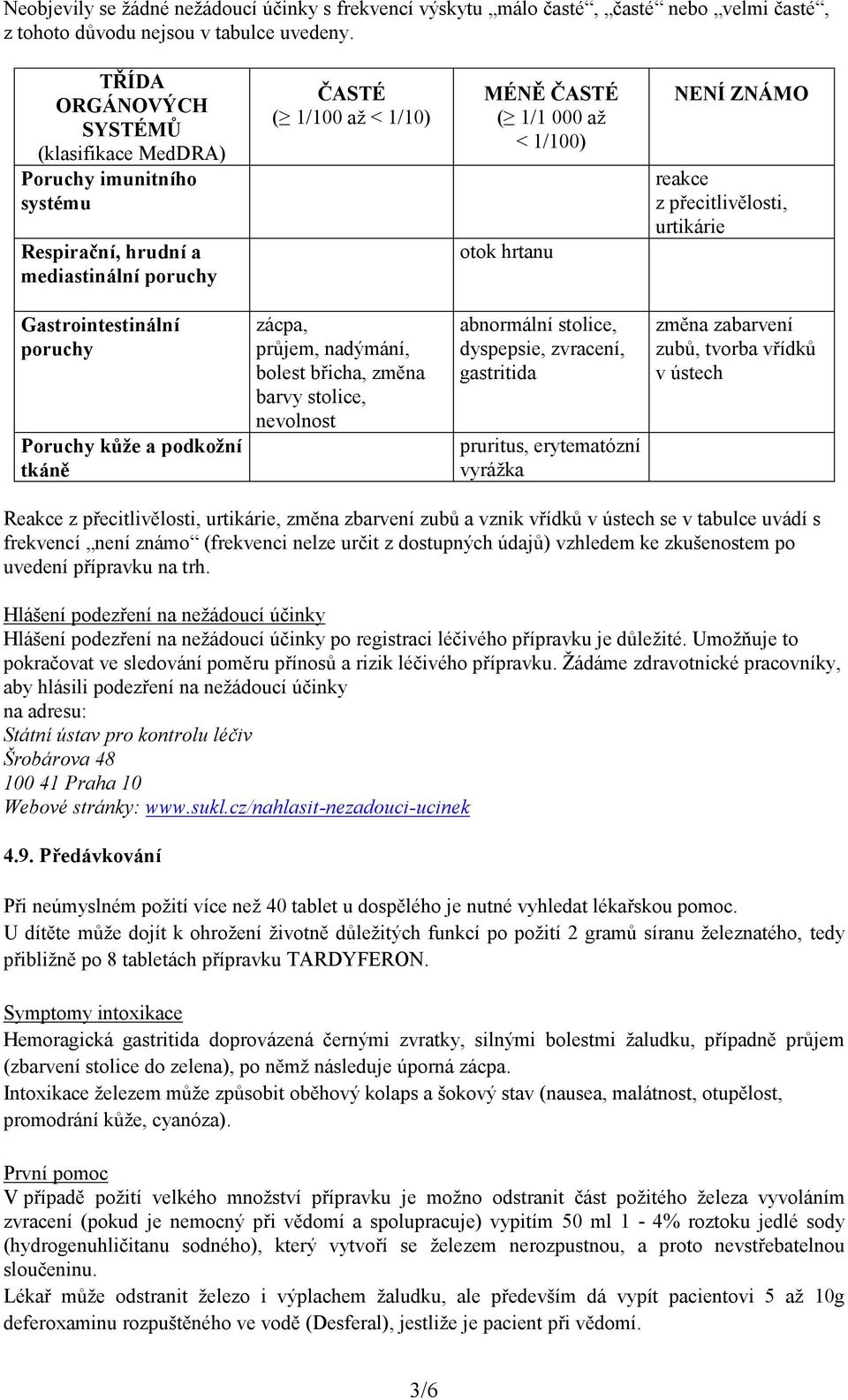 reakce z přecitlivělosti, urtikárie Gastrointestinální poruchy Poruchy kůže a podkožní tkáně zácpa, průjem, nadýmání, bolest břicha, změna barvy stolice, nevolnost abnormální stolice, dyspepsie,