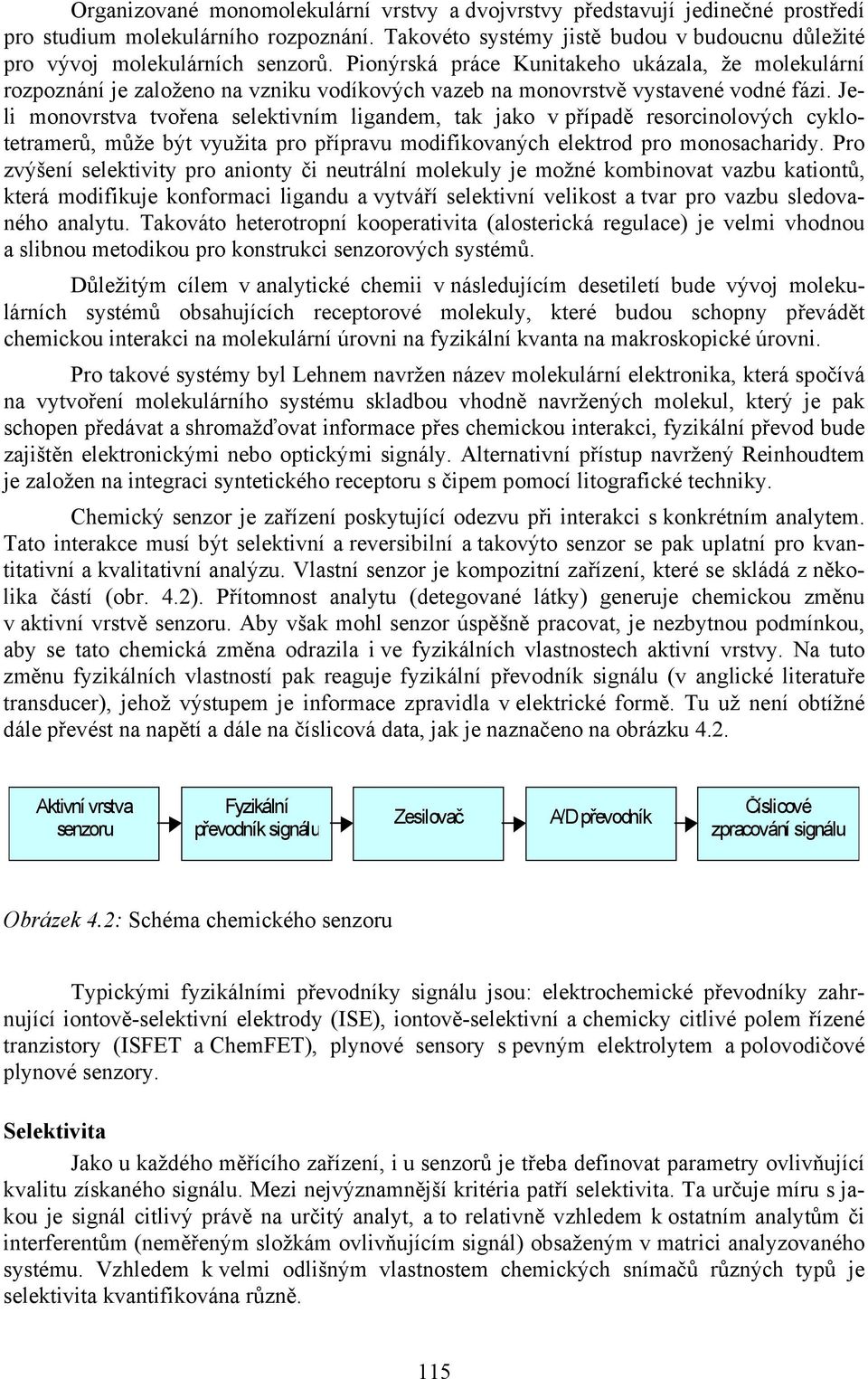 Jeli monovrstva tvořena selektivním ligandem, tak jako v případě resorcinolových cyklotetramerů, může být využita pro přípravu modifikovaných elektrod pro monosacharidy.