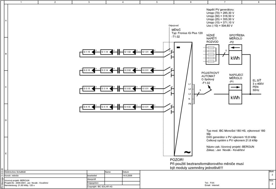 IBC MonoSol 80 HS, výkonnsot 80 Wp Dílčí generátor s PV výkonem 0,8 kwp Celkový systém s PV výkonem,6 kwp Název zak.:vzorový projekt BEROUN Zákaz.