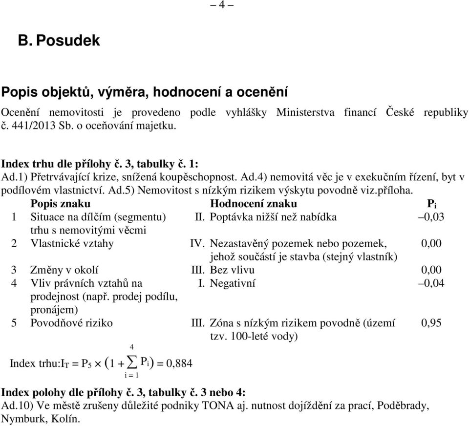 příloha. Popis znaku Hodnocení znaku P i 1 Situace na dílčím (segmentu) II. Poptávka nižší než nabídka 0,03 trhu s nemovitými věcmi 2 Vlastnické vztahy IV.