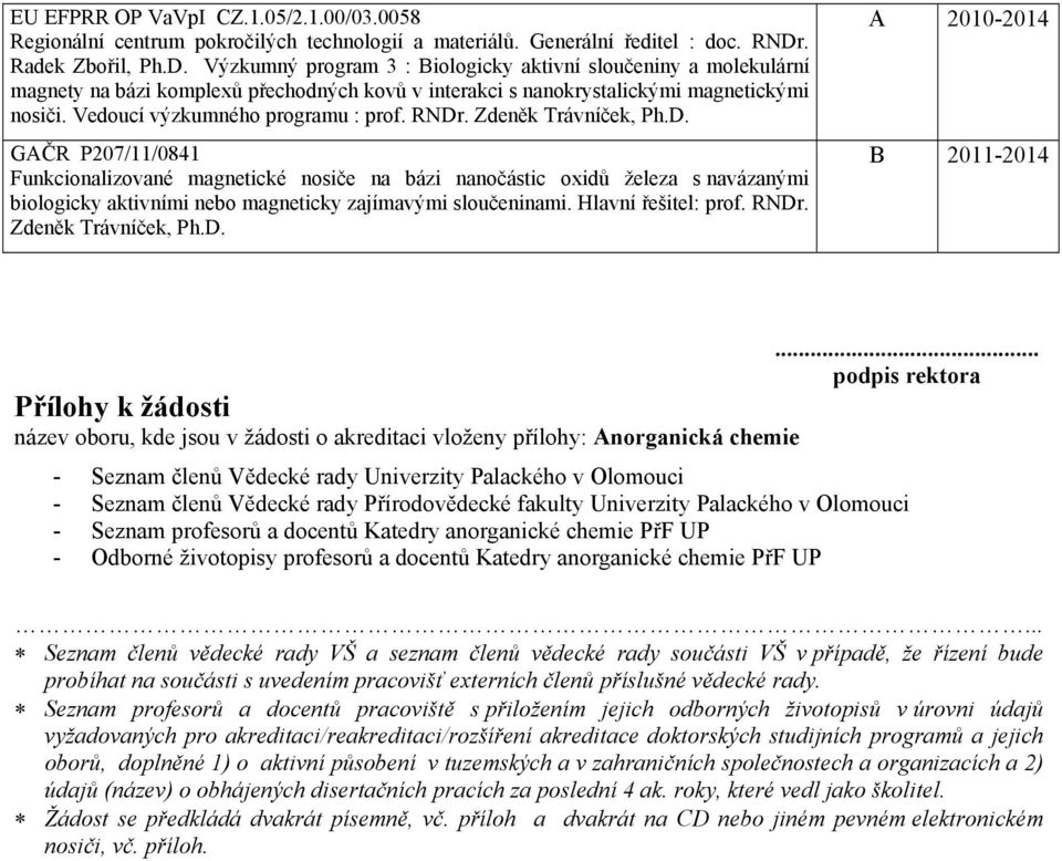 Vedoucí výzkumného programu : prof. RNDr