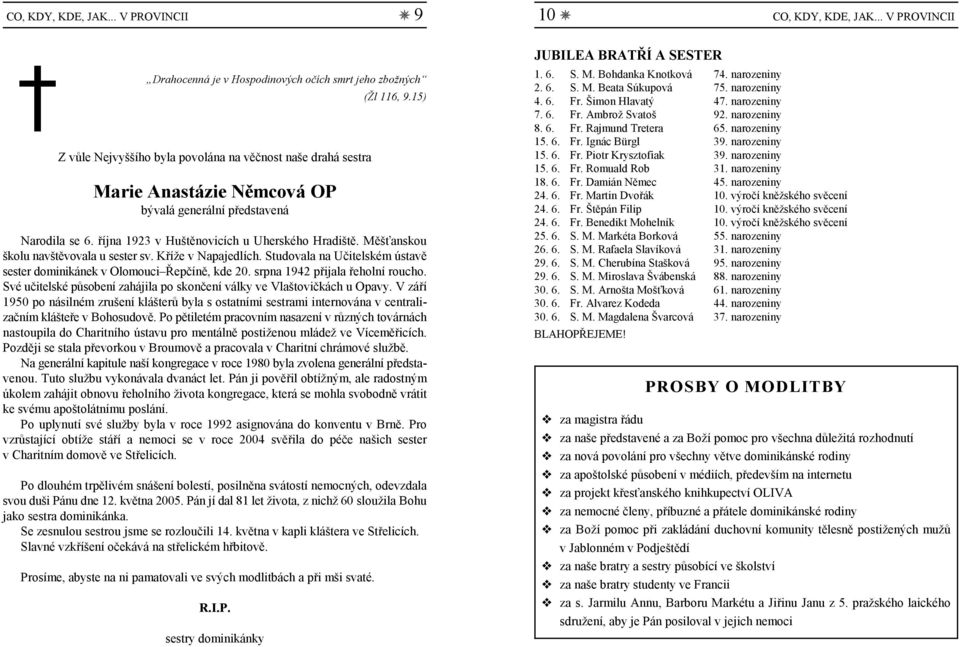 15) Narodila se 6. října 1923 v Huštěnovicích u Uherského Hradiště. Měšťanskou školu navštěvovala u sester sv. Kříže v Napajedlích.