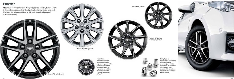 Podium II 16, antracit Podium II 16, antracit s broušeným povrchem Athena 16, stříbrný povrch Orion 16, broušený povrch Ocelová kola Speciálně pro použití se zimními pneumatikami.