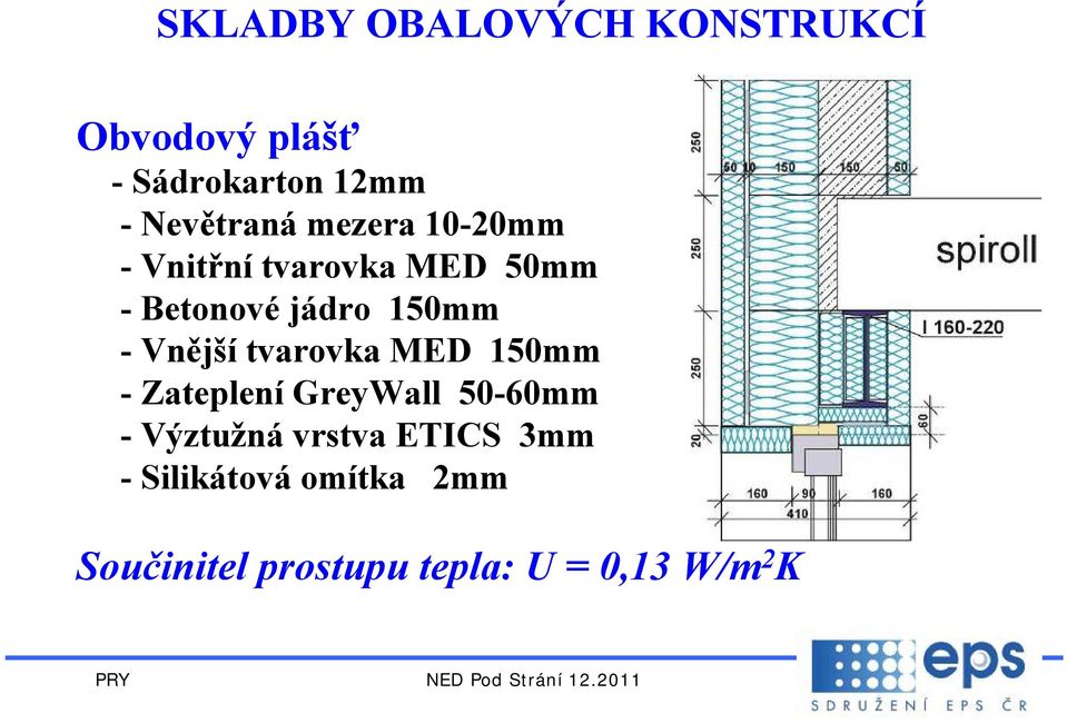 150mm -Vnější tvarovka MED 150mm - Zateplení GreyWall 50-60mm - Výztužná