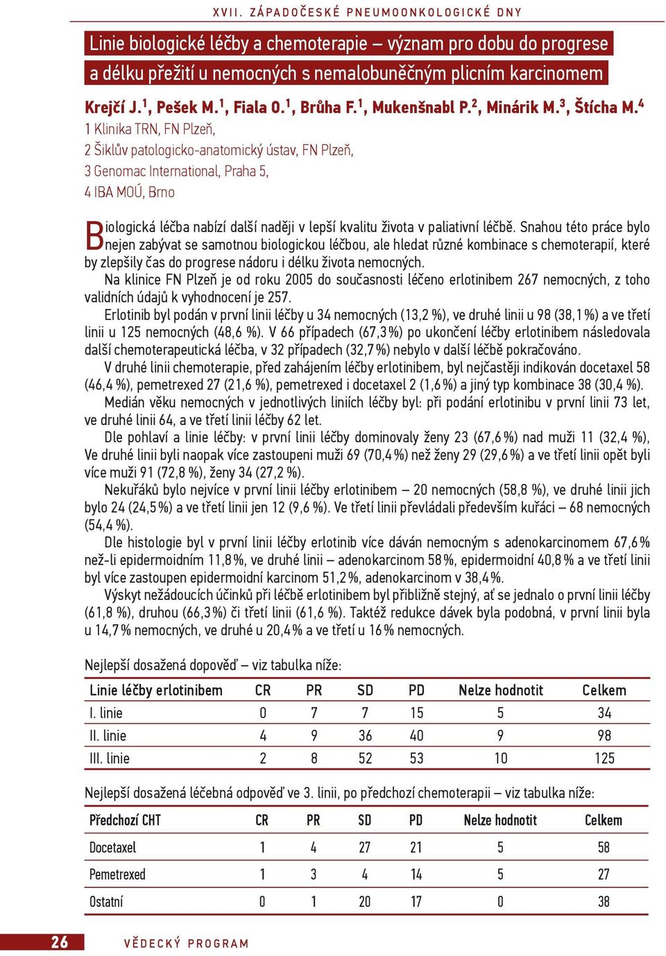 4 1 Klinika TRN, FN Plze, 2 Šikl v patologicko-anatomický ústav, FN Plze, 3 Genomac International, Praha 5, 4 IBA MOÚ, Brno Biologická lé ba nabízí další nad ji v lepší kvalitu života v paliativní lé