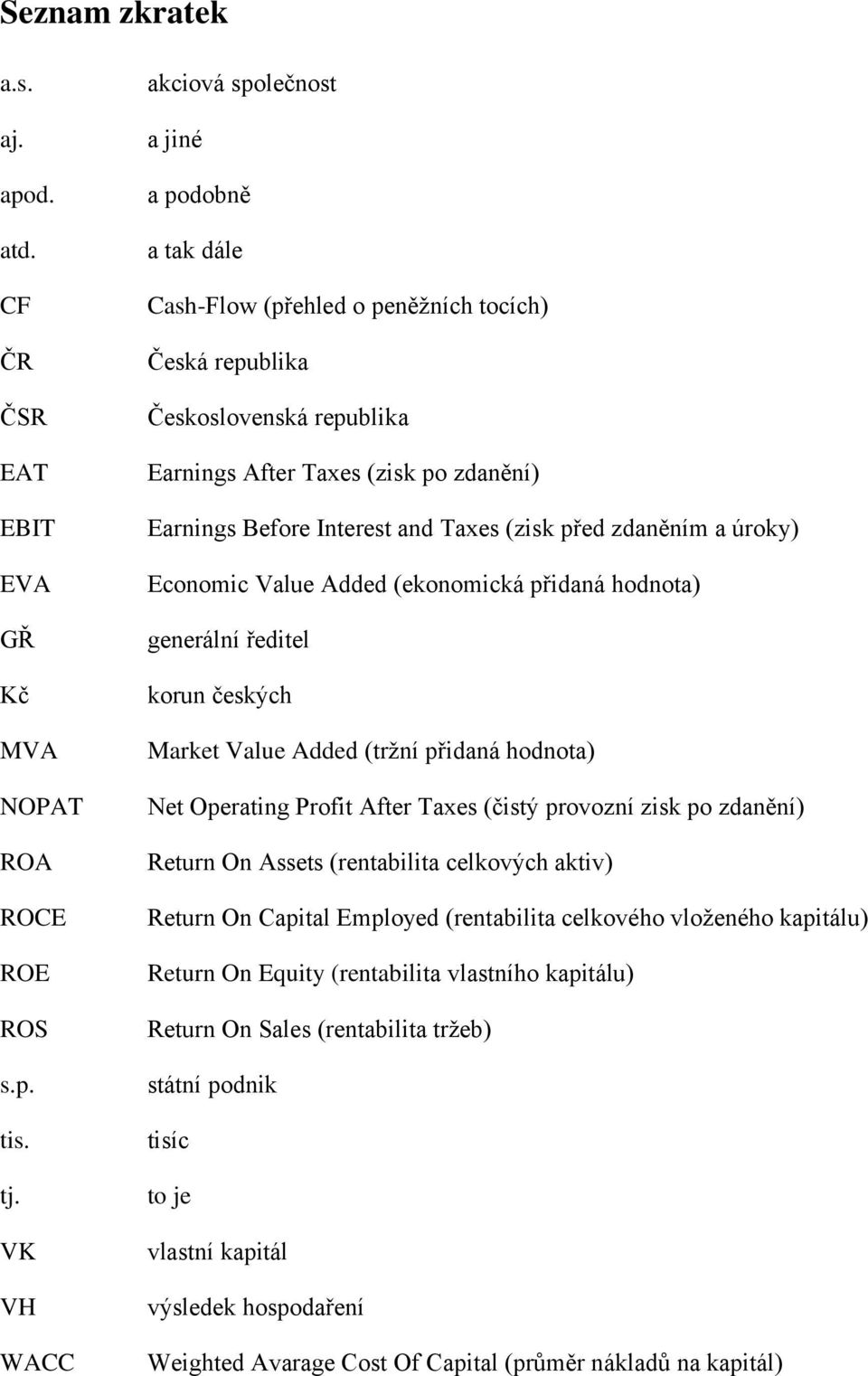 Interest and Taxes (zisk před zdaněním a úroky) Economic Value Added (ekonomická přidaná hodnota) generální ředitel korun českých Market Value Added (tržní přidaná hodnota) Net Operating Profit After