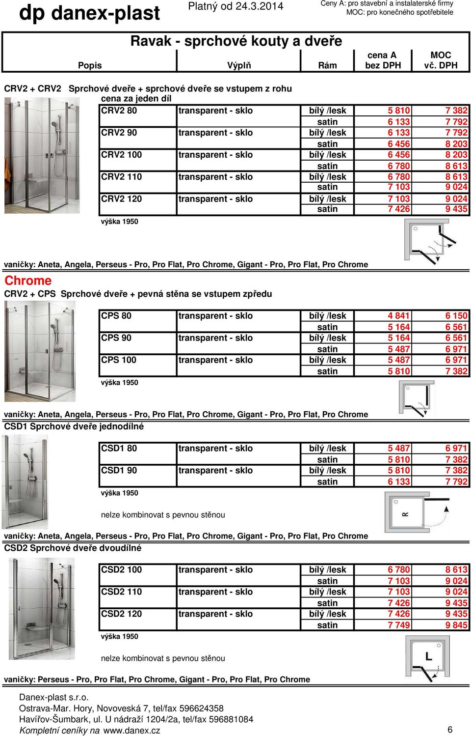 103 9 024 satin 7 426 9 435 vaničky: Aneta, Angela, Perseus - Pro, Pro Flat, Pro Chrome, Gigant - Pro, Pro Flat, Pro Chrome Chrome CRV2 + CPS Sprchové dveře + pevná stěna se vstupem zpředu CPS 80