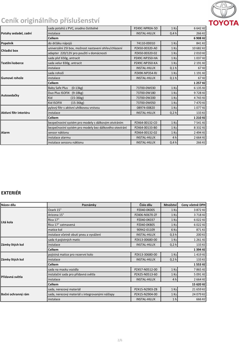 1 037 Kč Textilní koberce sada velur 830g, antracit PZ49C-NP350-KA 1 Ks 2 191 Kč instalace INSTAL-HILUX 0,1 h 67 Kč sada rohoží PZ49K-NP354-RJ 1 Ks 1 191 Kč Gumové rohože instalace INSTAL-HILUX 0,1 h