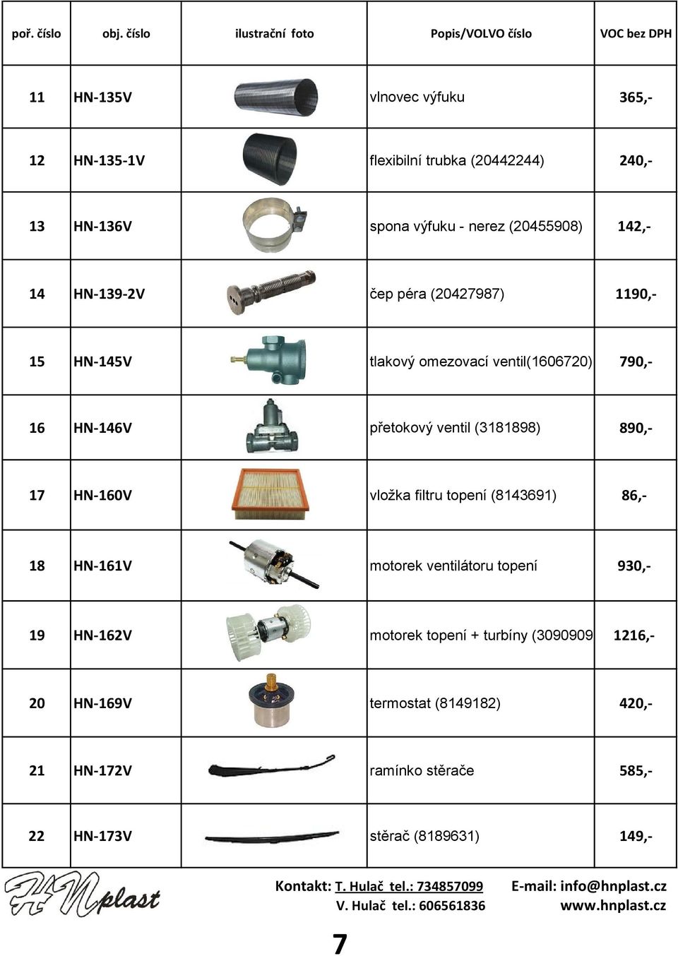 spona výfuku - nerez (20455908) 142,- 14 HN-139-2V čep péra (20427987) 1190,- 15 HN-145V tlakový omezovací ventil(1606720) 790,- 16 HN-146V