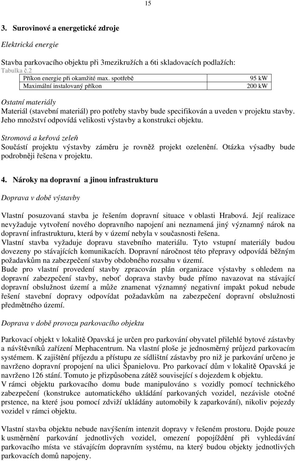 Jeho množství odpovídá velikosti výstavby a konstrukci objektu. Stromová a keřová zeleň Součástí projektu výstavby záměru je rovněž projekt ozelenění. Otázka výsadby bude podrobněji řešena v projektu.