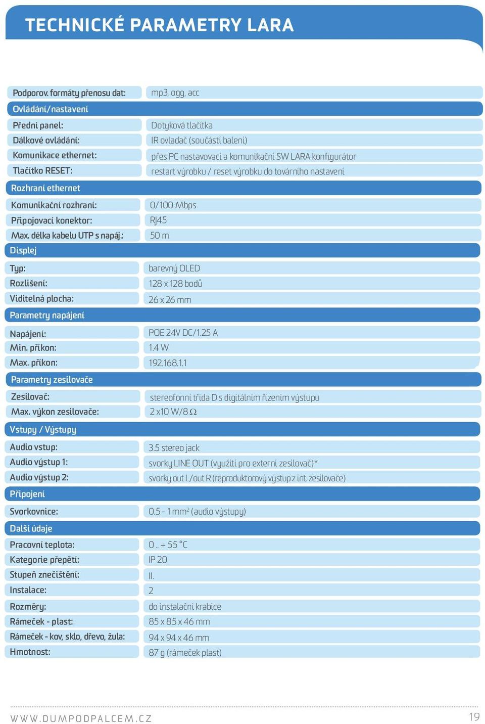 konfigurátor Tlačítko RESET: restart výrobku / reset výrobku do továrního nastavení Rozhraní ethernet Komunikační rozhraní: 0/100 Mbps Připojovací konektor: RJ45 Max. délka kabelu UTP s napáj.