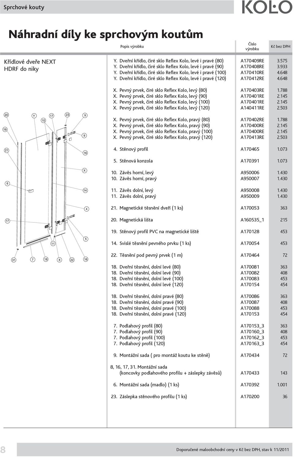 Pevný prvek, čiré sklo Reflex Kolo, levý (90) A170401RE X. Pevný prvek, čiré sklo Reflex Kolo, levý (100) A170401RE X. Pevný prvek, čiré sklo Reflex Kolo, levý (120) A140411RE X.