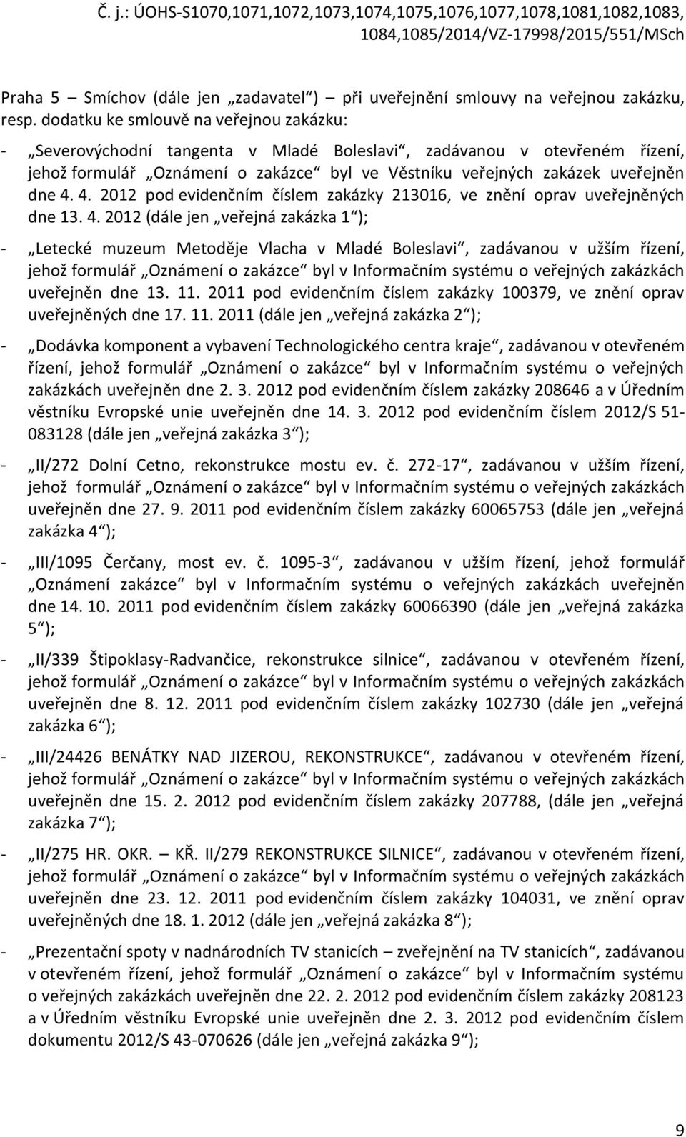 4. 2012 pod evidenčním číslem zakázky 213016, ve znění oprav uveřejněných dne 13. 4.