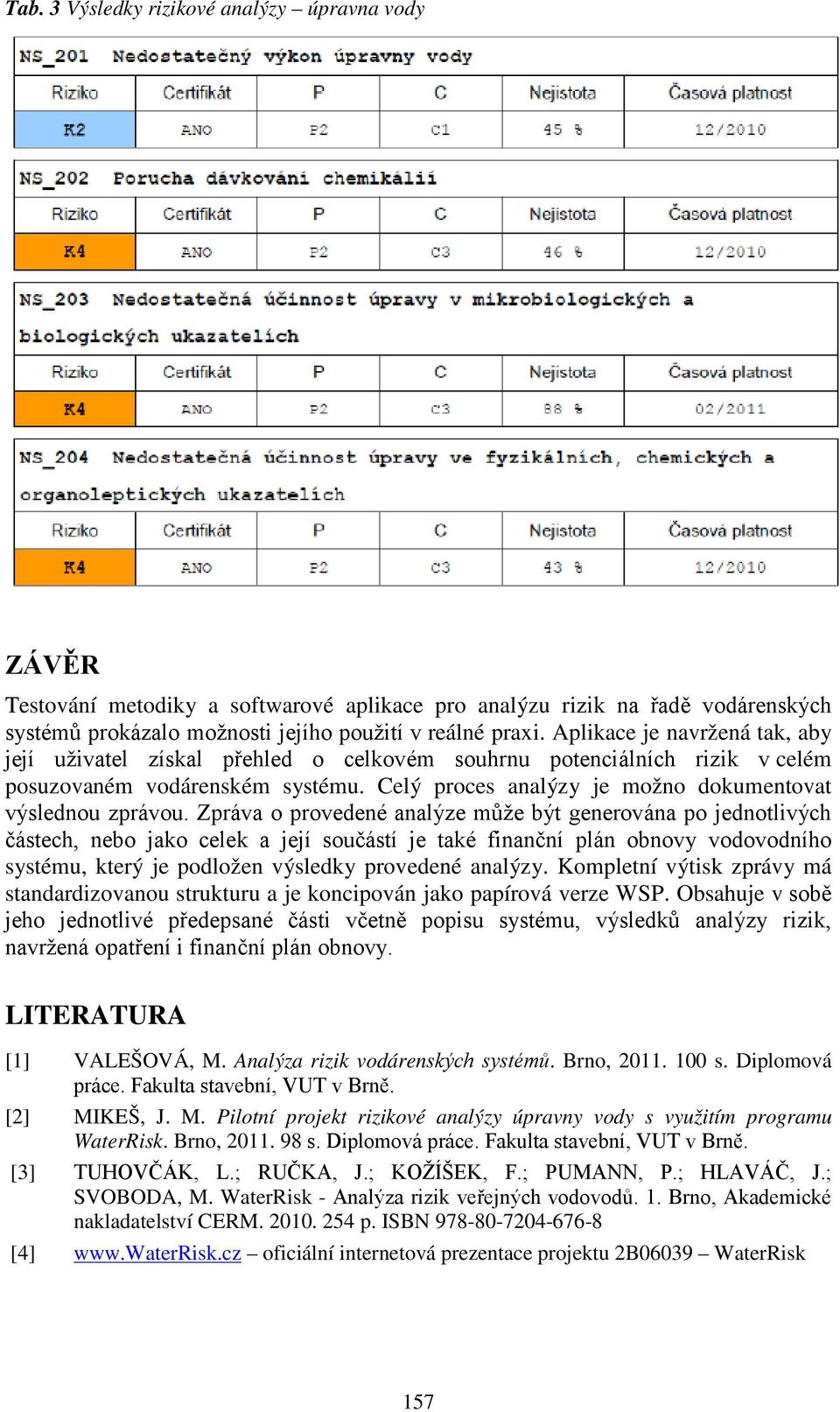 Zpráva o provedené analýze může být generována po jednotlivých částech, nebo jako celek a její součástí je také finanční plán obnovy vodovodního systému, který je podložen výsledky provedené analýzy.