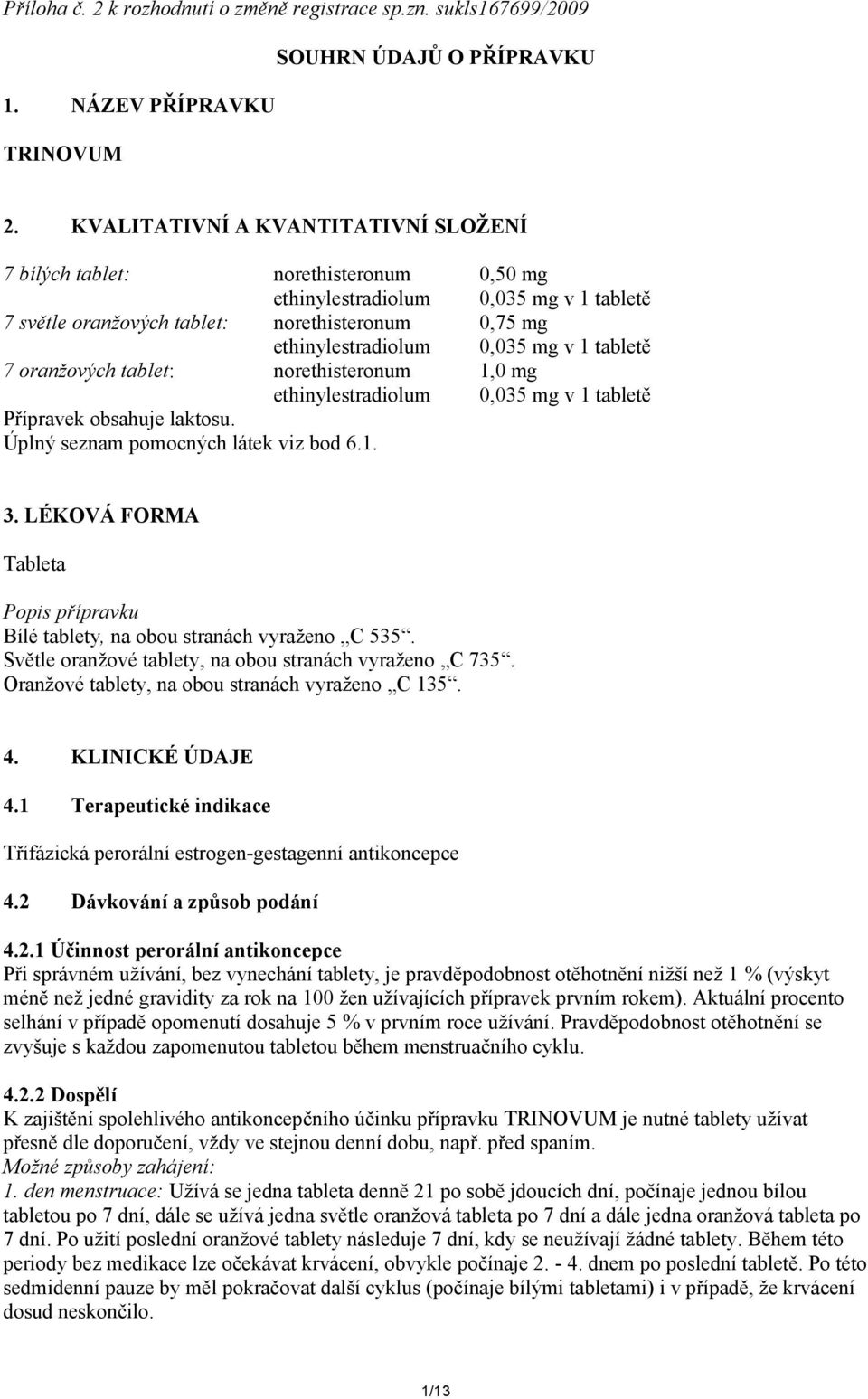 1 tabletě 7 oranžových tablet: norethisteronum 1,0 mg ethinylestradiolum 0,035 mg v 1 tabletě Přípravek obsahuje laktosu. Úplný seznam pomocných látek viz bod 6.1. 3.