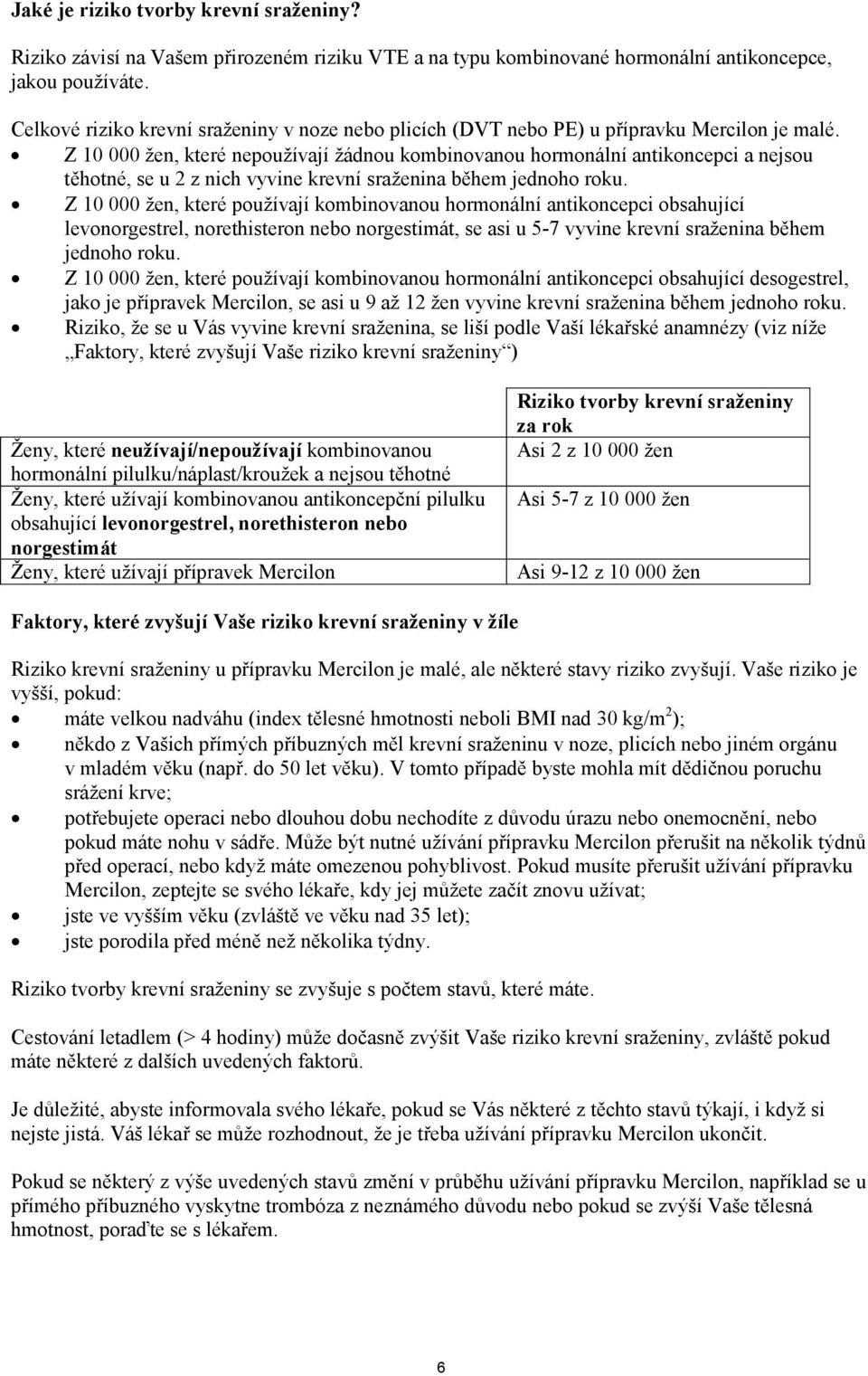 Z 10 000 žen, které nepoužívají žádnou kombinovanou hormonální antikoncepci a nejsou těhotné, se u 2 z nich vyvine krevní sraženina během jednoho roku.