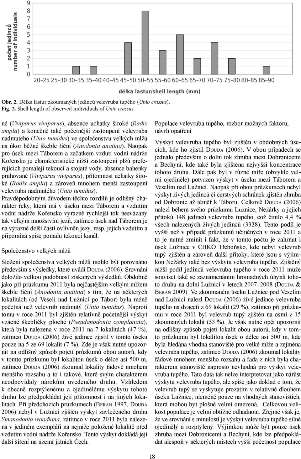 né (Viviparus viviparus), absence uchatky široké (Radix ampla) a konečně také početnější zastoupení velevruba nadmutého (Unio tumidus) ve společenstvu velkých mlžů na úkor běžné škeble říční