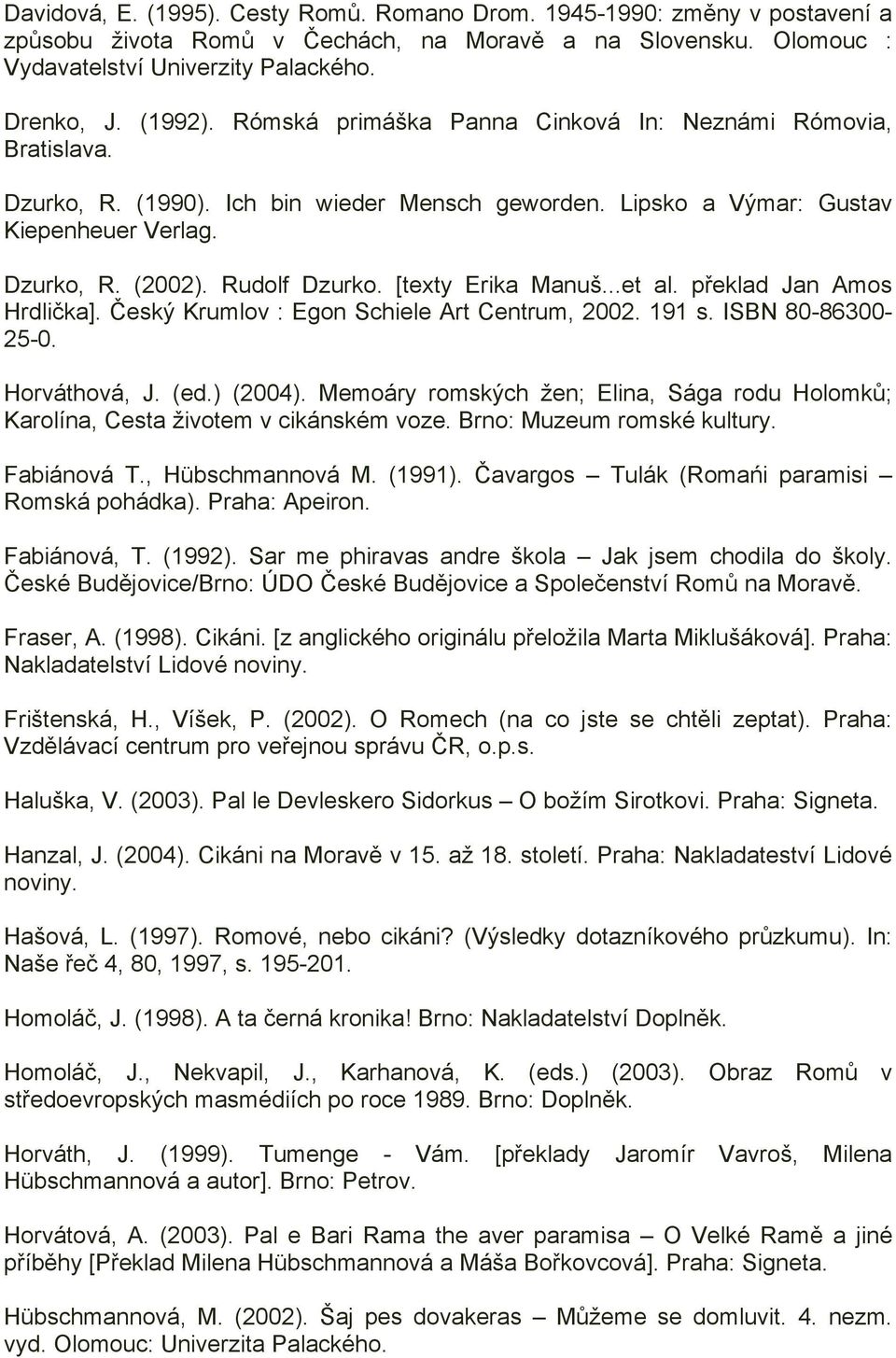 [texty Erika Manuš...et al. překlad Jan Amos Hrdlička]. Český Krumlov : Egon Schiele Art Centrum, 2002. 191 s. ISBN 80-86300- 25-0. Horváthová, J. (ed.) (2004).