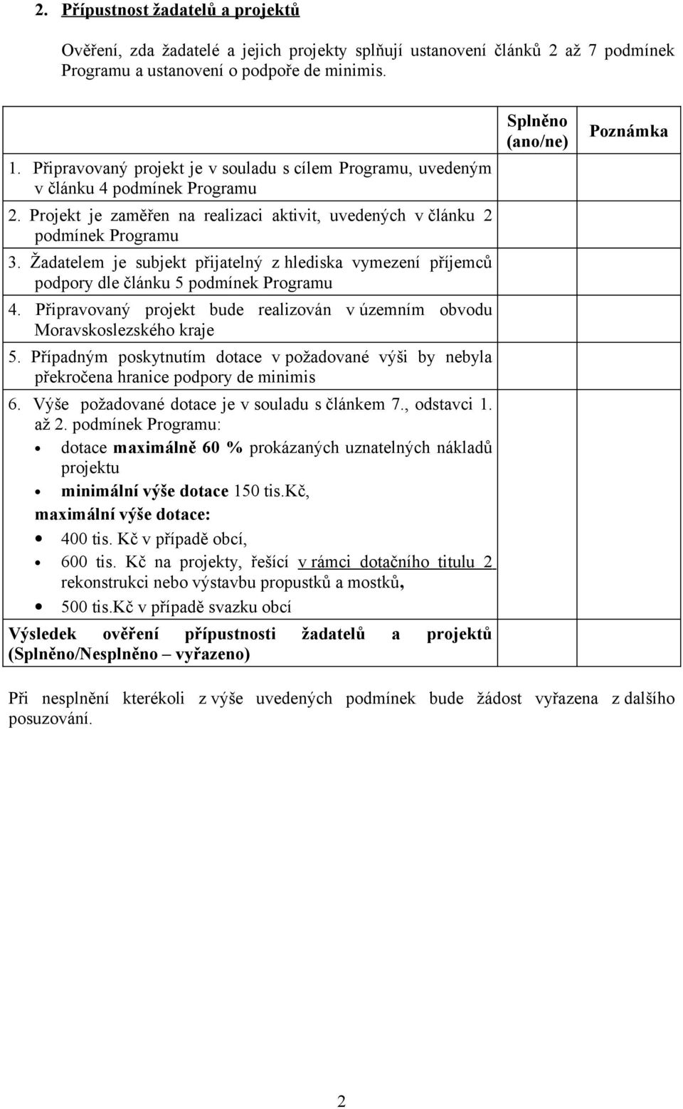 Žadatelem je subjekt přijatelný z hlediska vymezení příjemců podpory dle článku 5 podmínek Programu 4. Připravovaný projekt bude realizován v územním obvodu Moravskoslezského kraje 5.