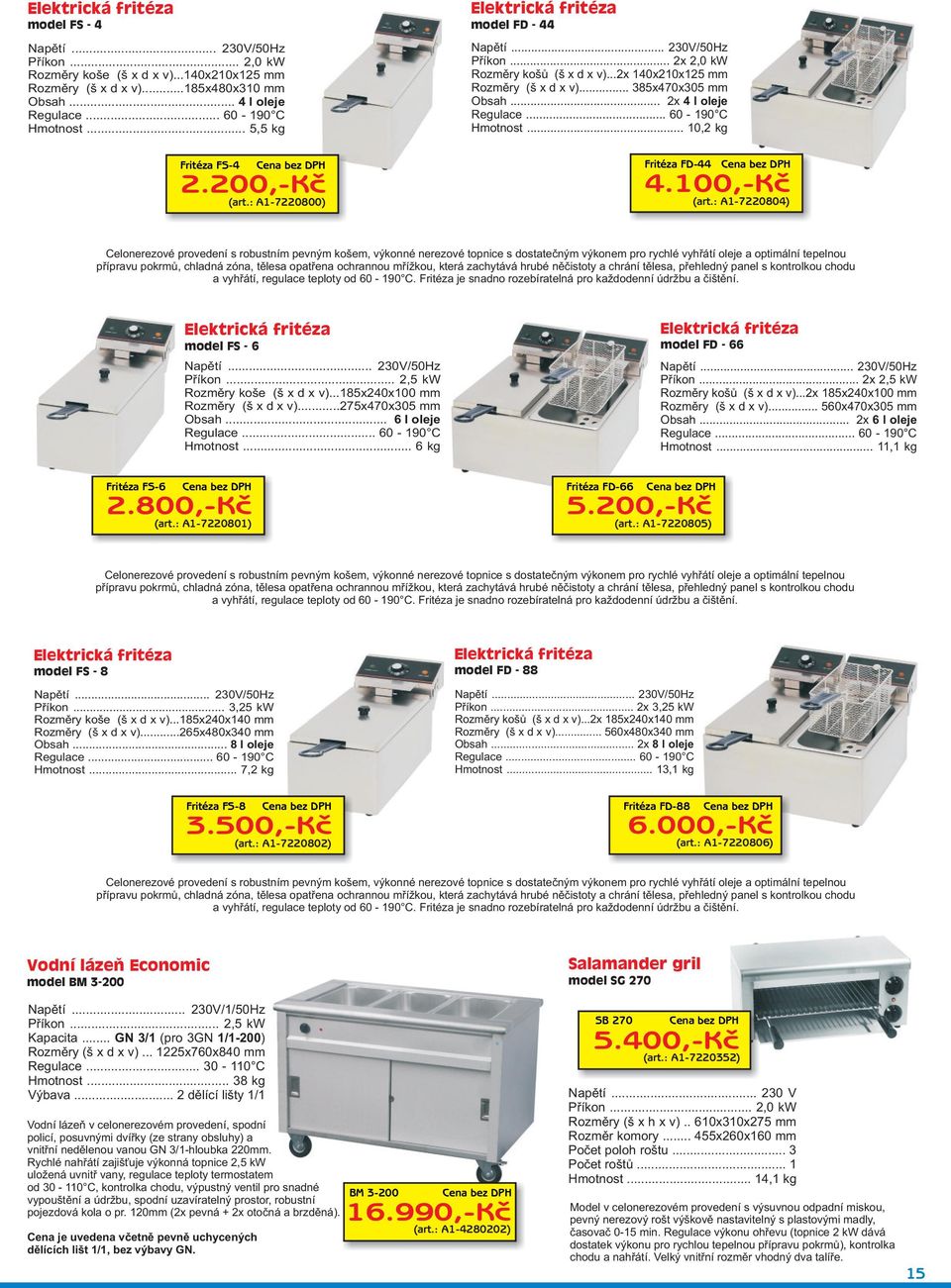 .. 60-190 C Hmotnost... 10,2 kg Fritéza FS-4 2.200,-Kè (art.: A1-7220800) Fritéza FD-44 4.100,-Kè (art.