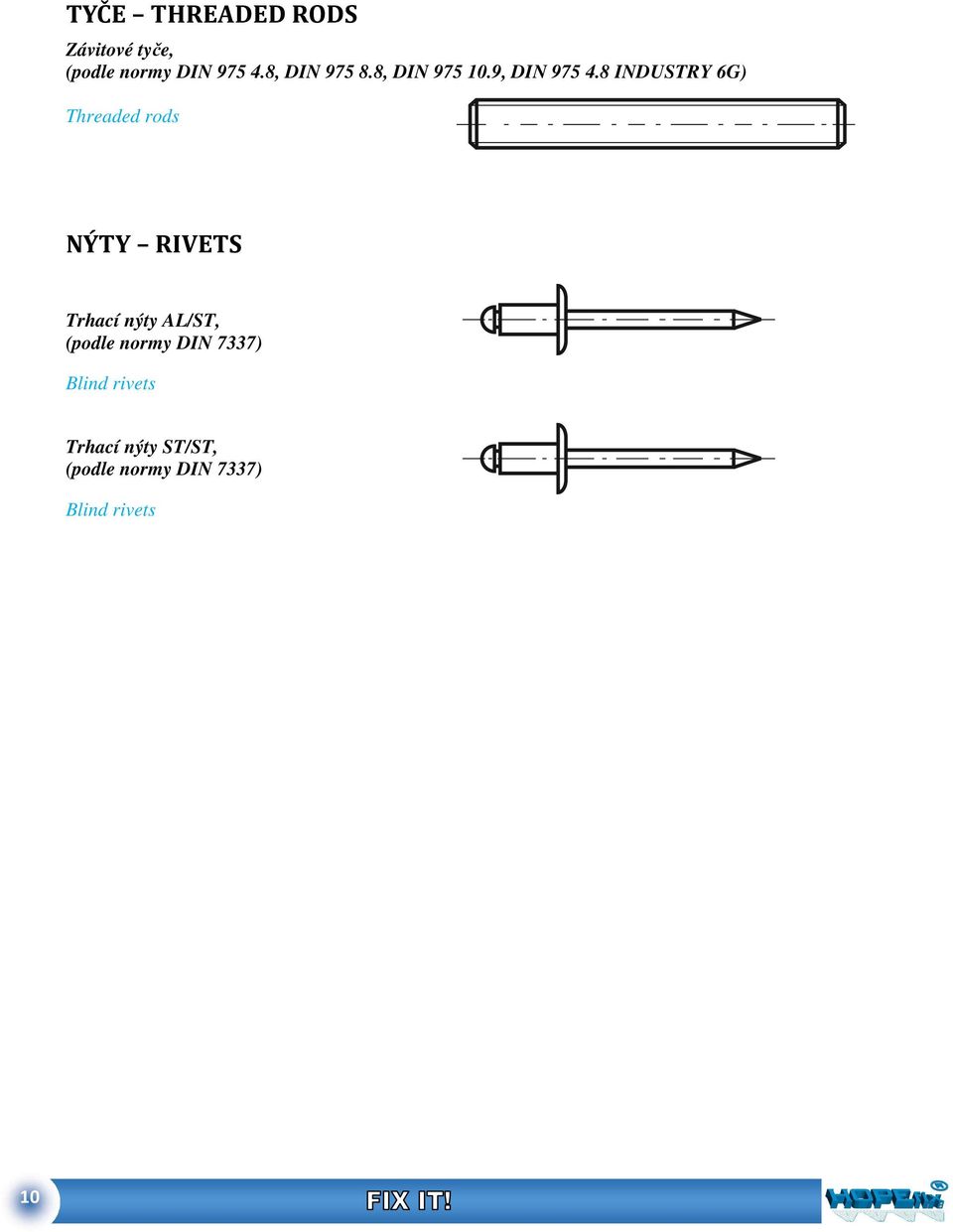 8 INDUSTRY 6G) Threaded rods NÝTY RIVETS Trhací nýty AL/ST,