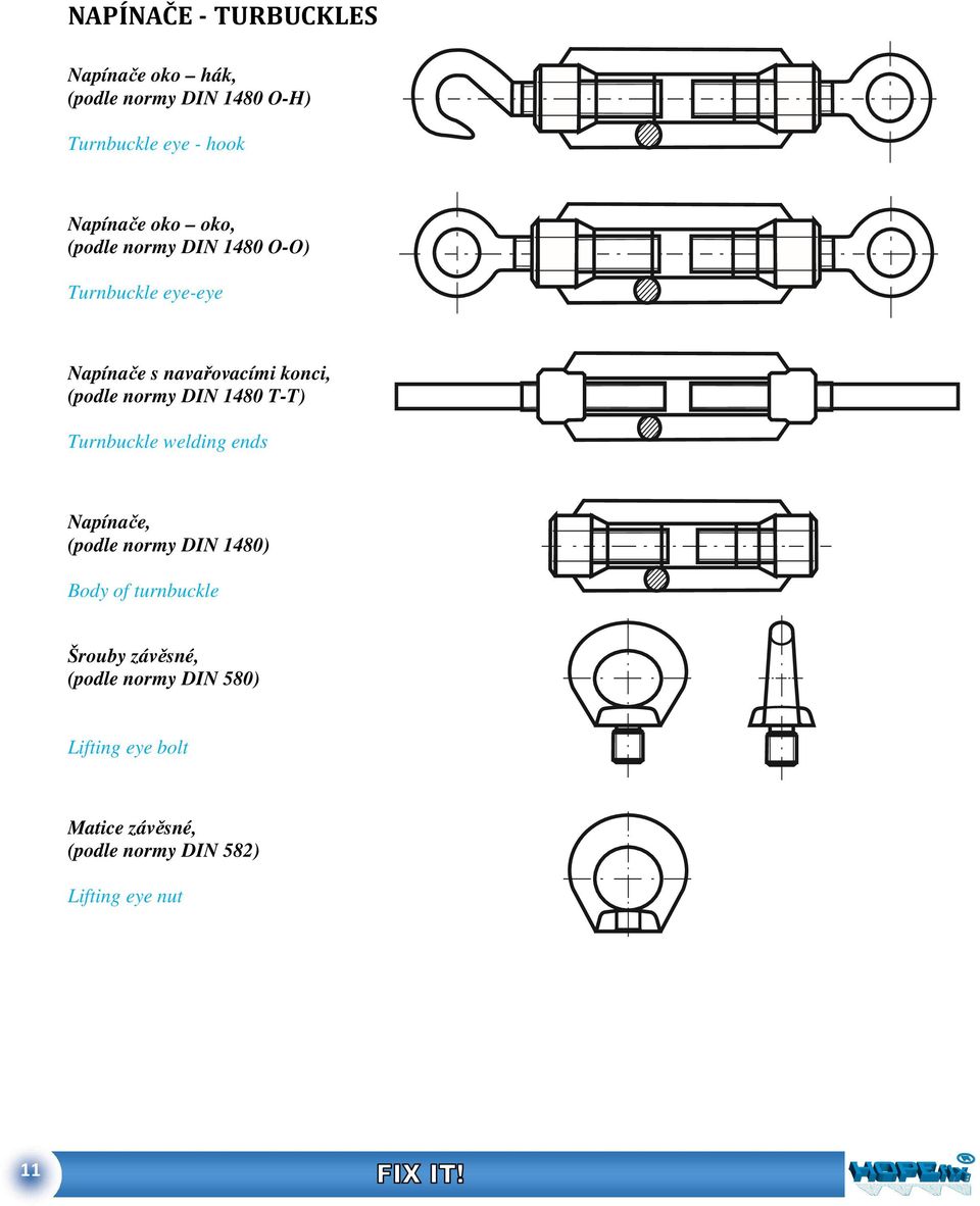 DIN 1480 T-T) Turnbuckle welding ends Napínače, (podle normy DIN 1480) Body of turnbuckle Šrouby