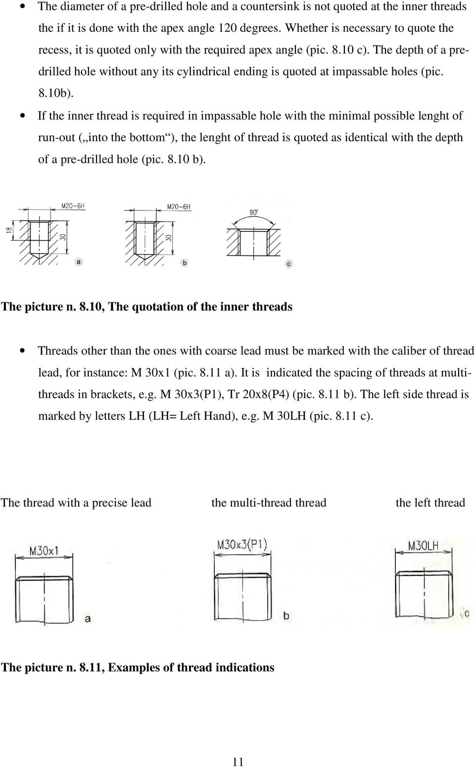 The depth of a predrilled hole without any its cylindrical ending is quoted at impassable holes (pic. 8.10b).