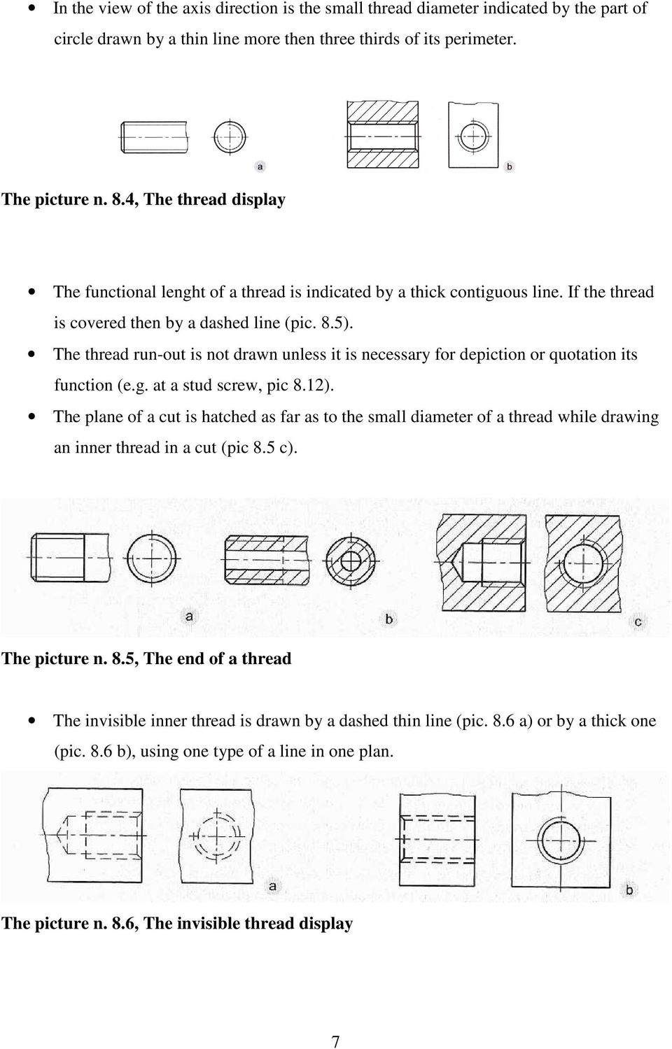 The thread run-out is not drawn unless it is necessary for depiction or quotation its function (e.g. at a stud screw, pic 8.12).