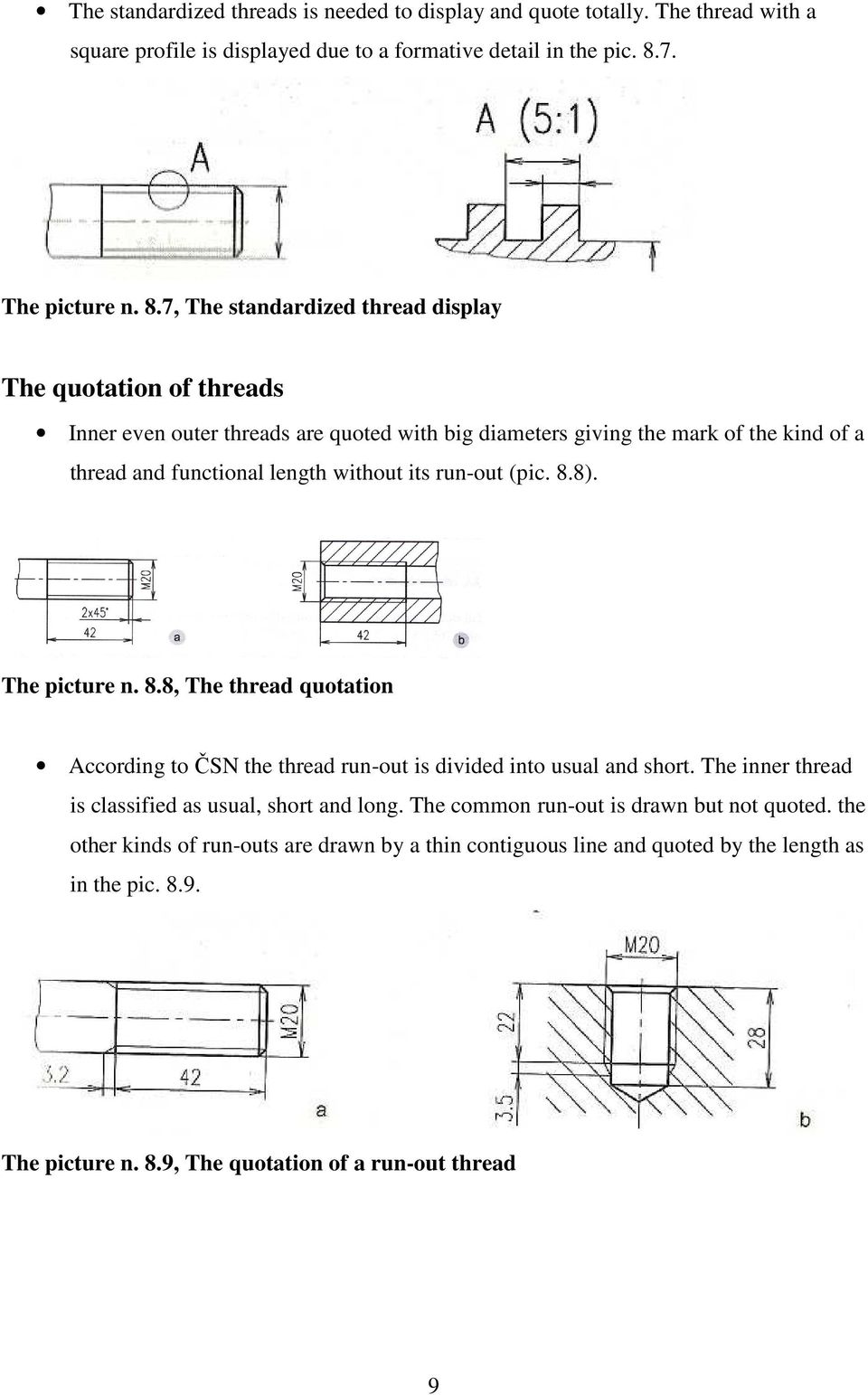 7, The standardized thread display The quotation of threads Inner even outer threads are quoted with big diameters giving the mark of the kind of a thread and functional length without its