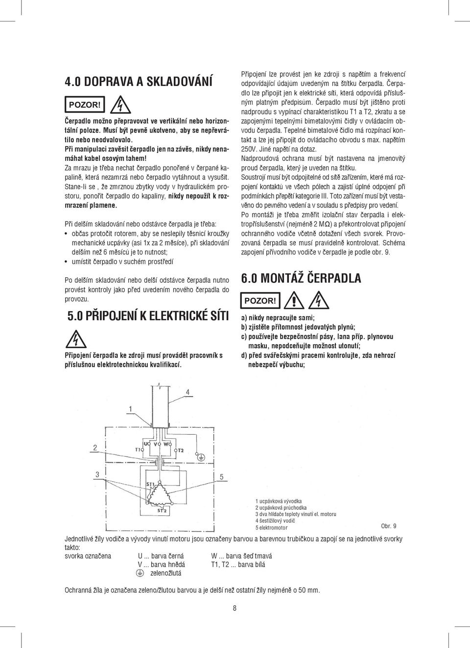 StaneIi se, že zmrznou zbytky vody v hydraulickém prostoru, ponořit čerpadlo do kapaliny, nikdy nepoužít k rozmrazení plamene.