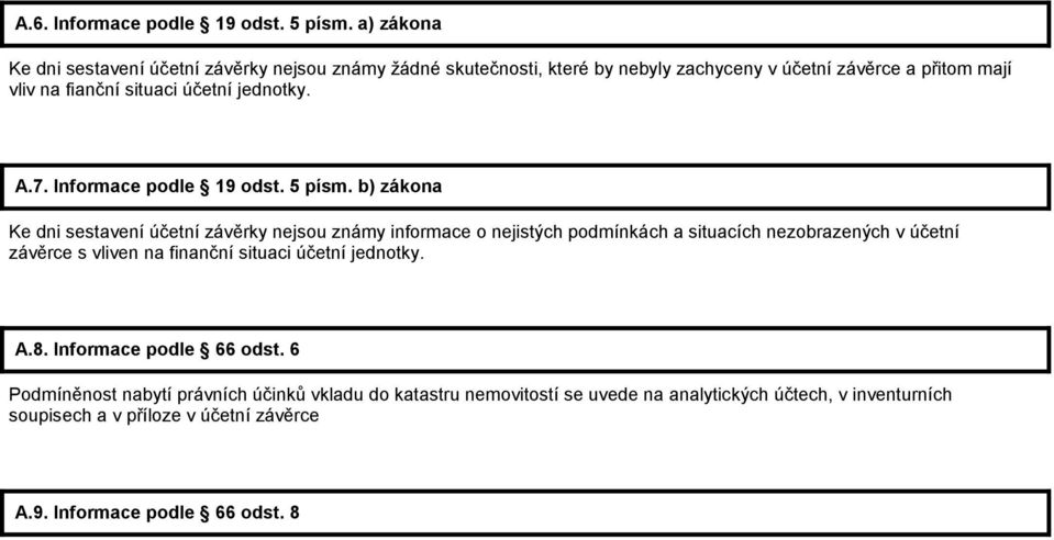 účetní jednotky. A.7. Informace podle 19 odst. 5 písm.