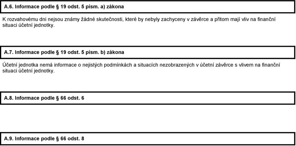 vliv na finanční situaci účetní jednotky. A.7. Informace podle 19 odst. 5 písm.