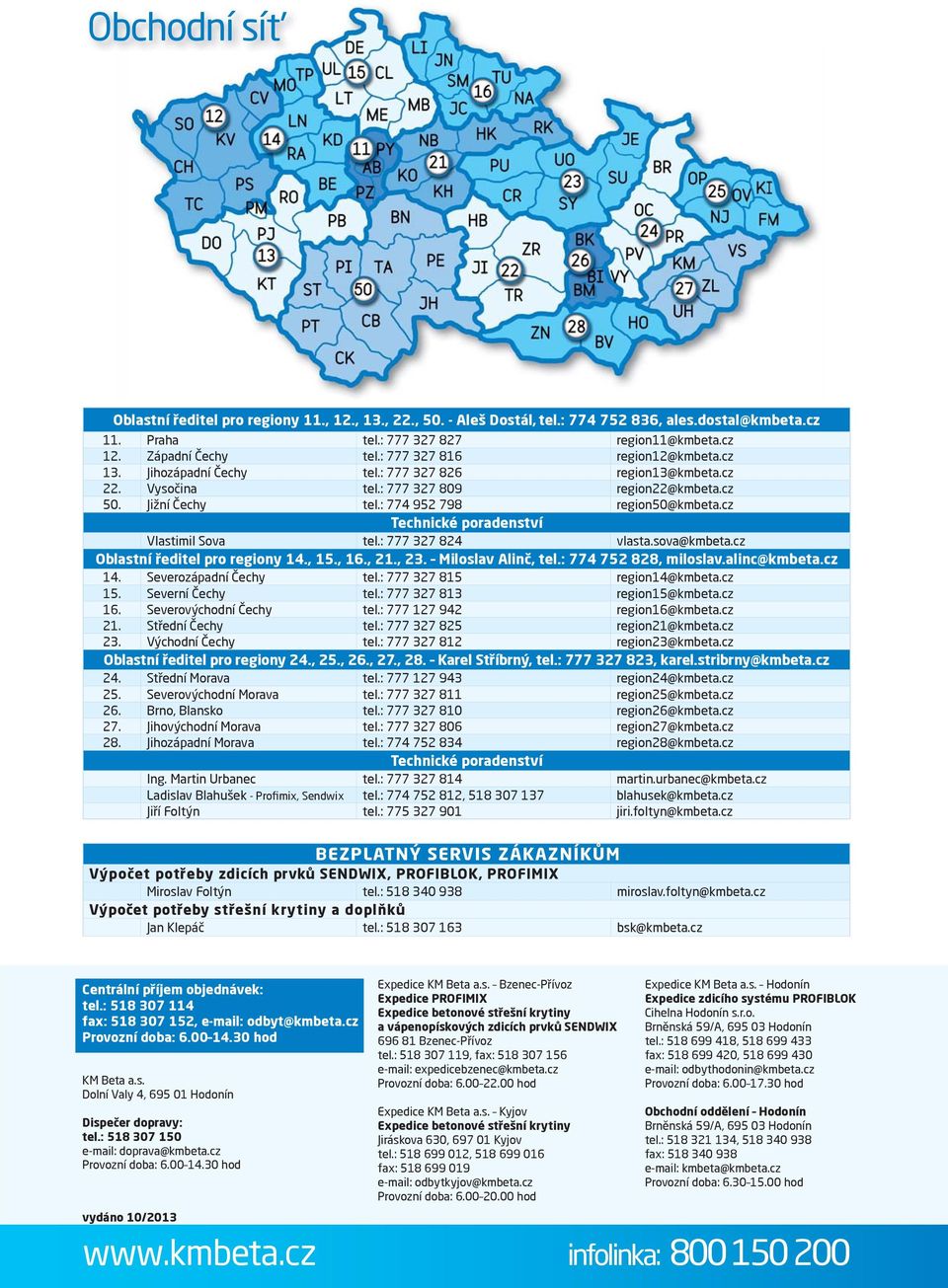 cz Technické poradenství Vlastimil Sova tel.: 777 327 824 vlasta.sova@kmbeta.cz Oblastní ředitel pro regiony 14., 15., 16., 21., 23. Miloslav Alinč, tel.: 774 752 828, miloslav.alinc@kmbeta.cz 14.