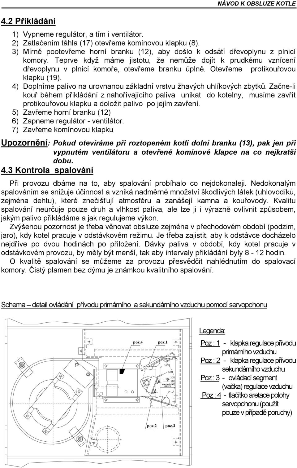 Otevřeme protikouřovou klapku (19). 4) Doplníme palivo na urovnanou základní vrstvu žhavých uhlíkových zbytků.