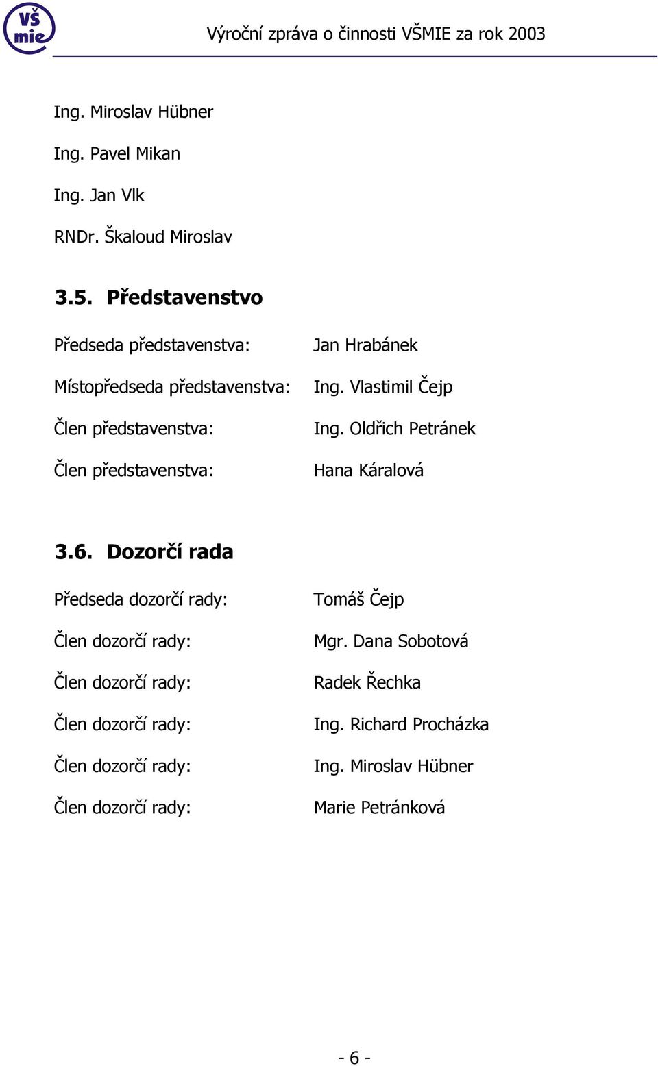 Ing. Vlastimil Čejp Ing. Oldřich Petránek Hana Káralová 3.6.