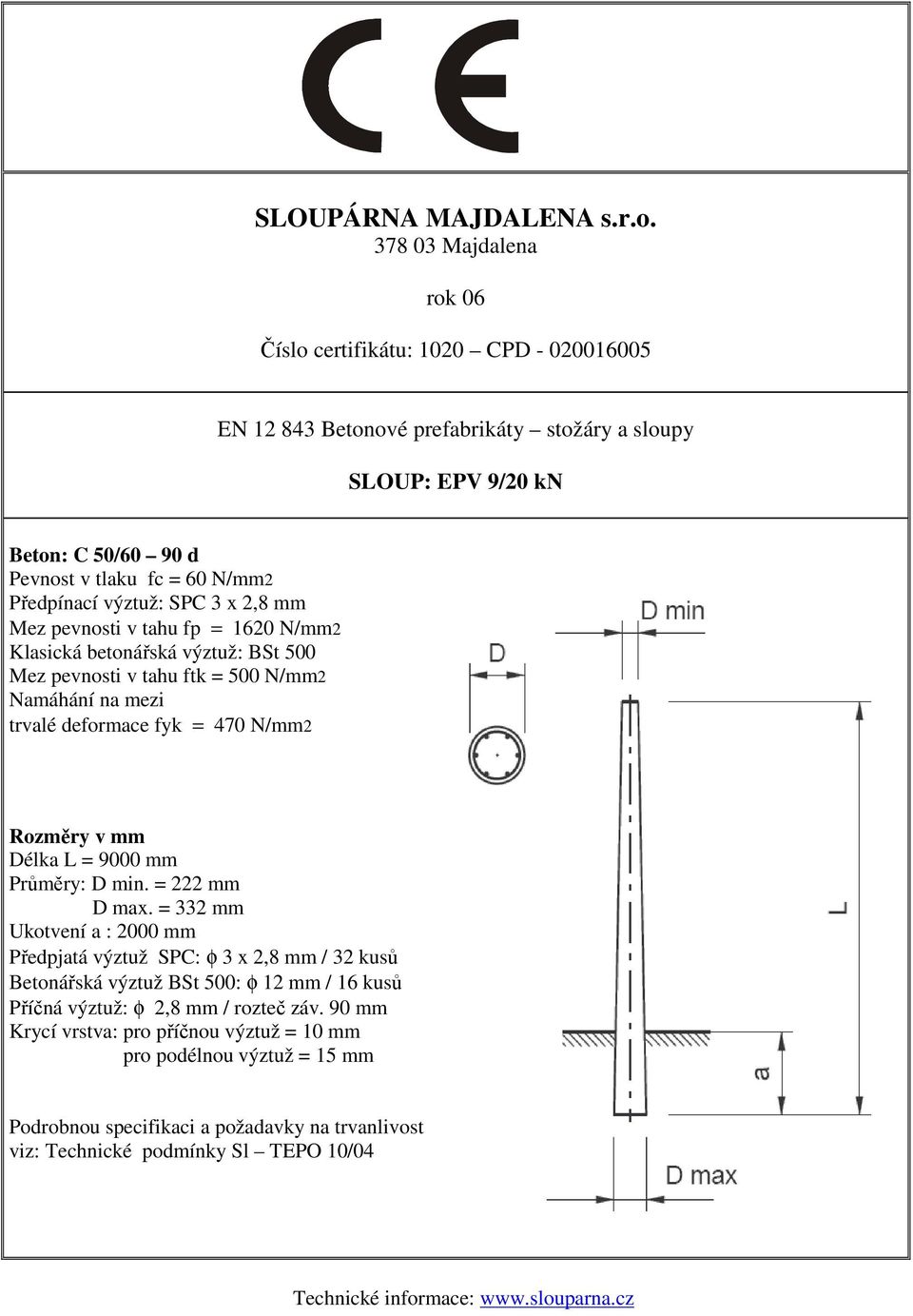 = 332 mm Betonářská výztuž BSt 500: