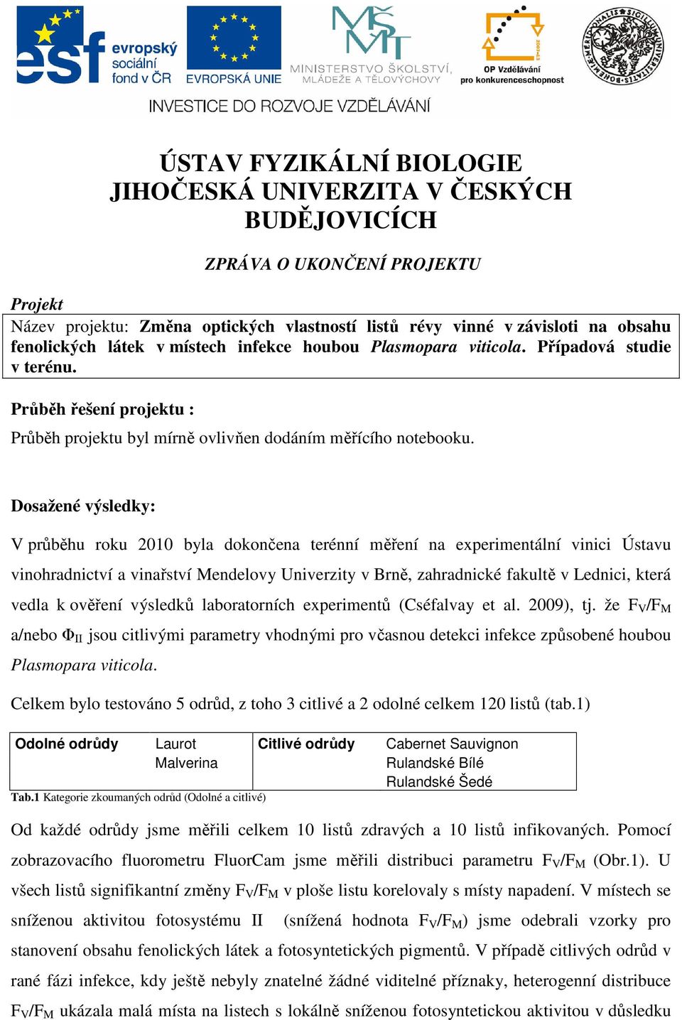 Dosažené výsledky: V průběhu roku 21 byla dokončena terénní měření na experimentální vinici Ústavu vinohradnictví a vinařství Mendelovy Univerzity v Brně, zahradnické fakultě v Lednici, která vedla k