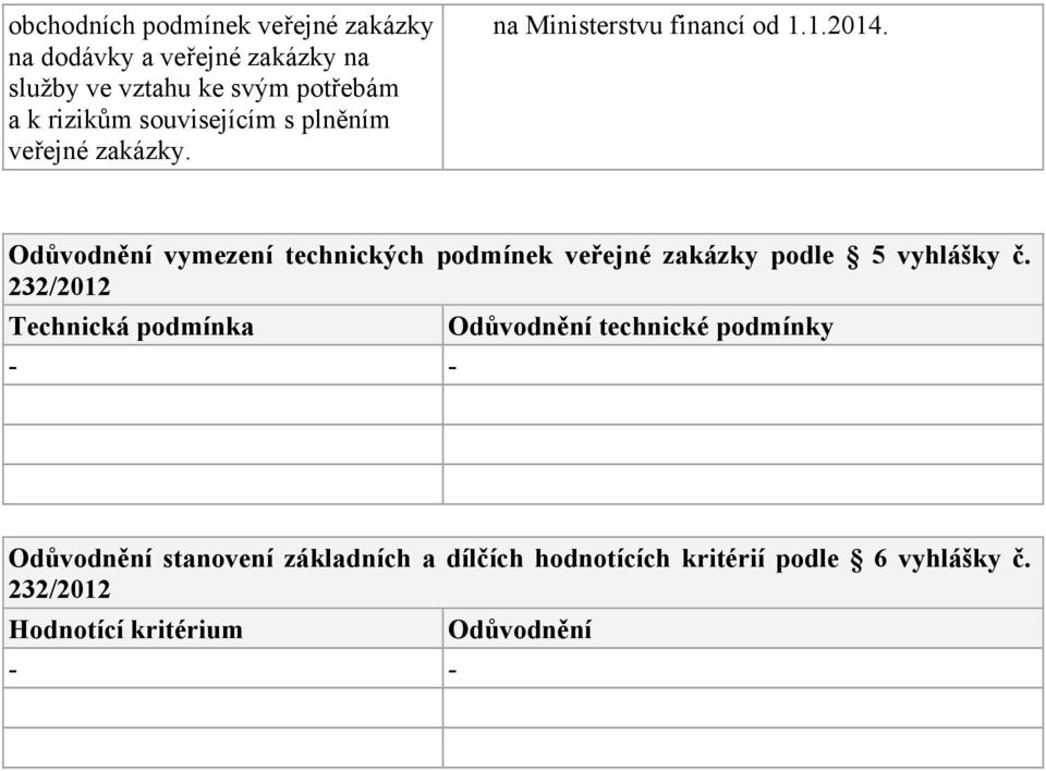 Odůvodnění vymezení technických podmínek veřejné zakázky podle 5 vyhlášky č.