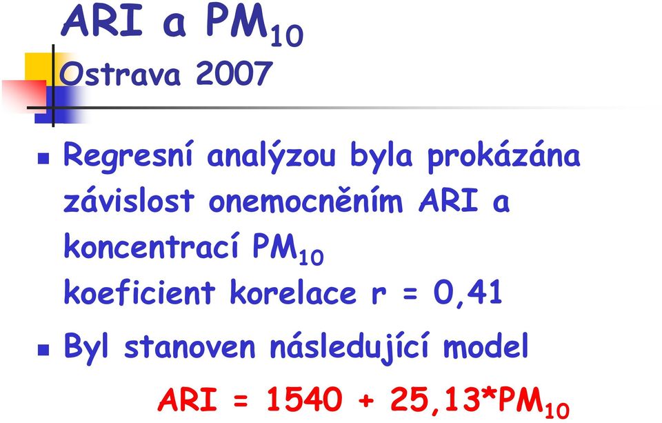 koncentrací PM 10 koeficient korelace r = 0,41