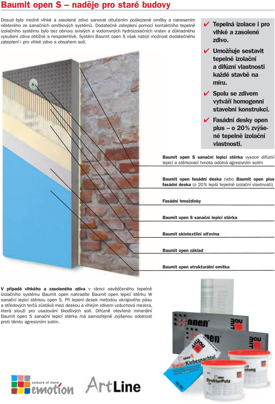 Systém Baumit open S však nabízí možnost dodatečného zateplení i pro vlhké zdivo s obsahem solí. Tepelná izolace i pro vlhké a zasolené zdivo.