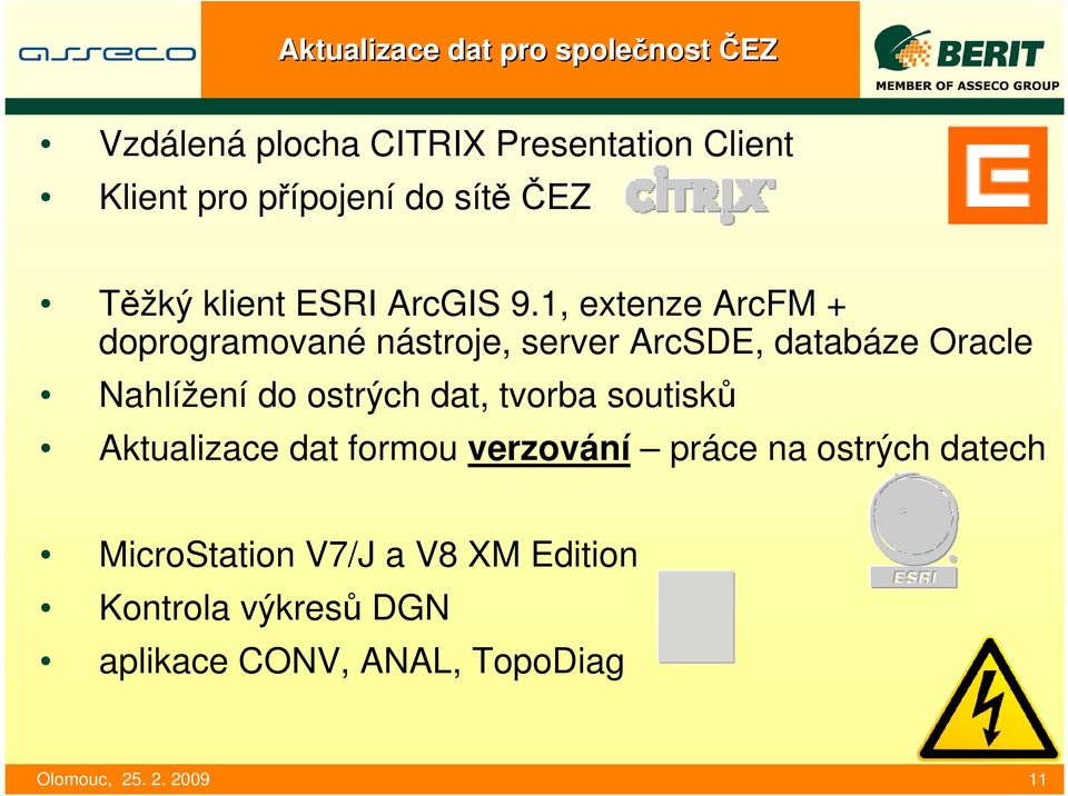 1, extenze ArcFM + doprogramované nástroje, server ArcSDE, databáze Oracle Nahlížení do ostrých