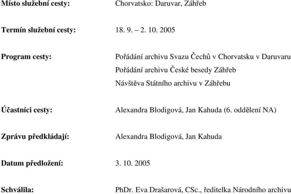 Návštěva Státního archivu v Záhřebu Účastníci cesty: Alexandra Blodigová, Jan Kahuda (6.