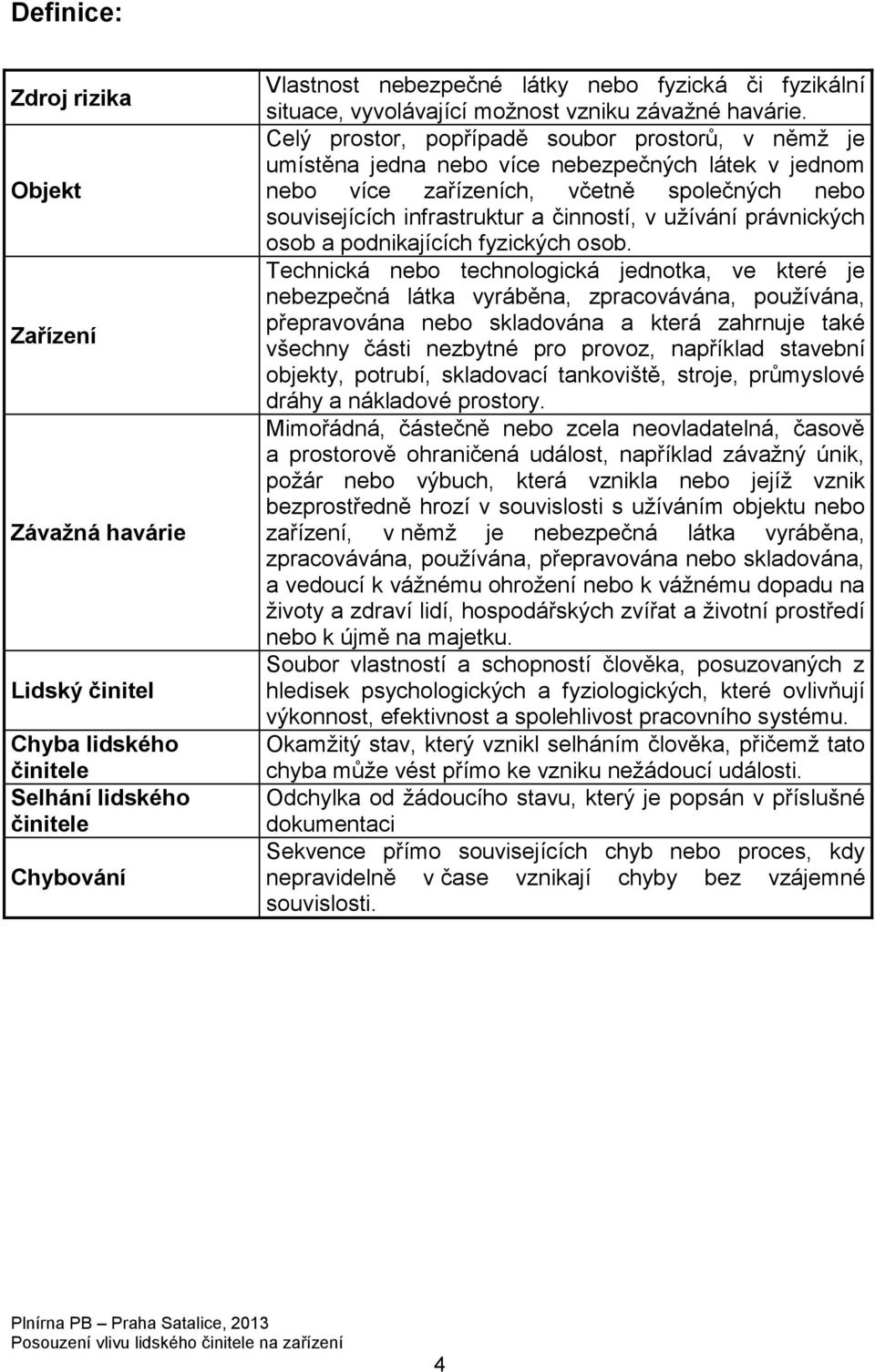 Celý prostor, popřípadě soubor prostorů, v němž je umístěna jedna nebo více nebezpečných látek v jednom nebo více zařízeních, včetně společných nebo souvisejících infrastruktur a činností, v užívání