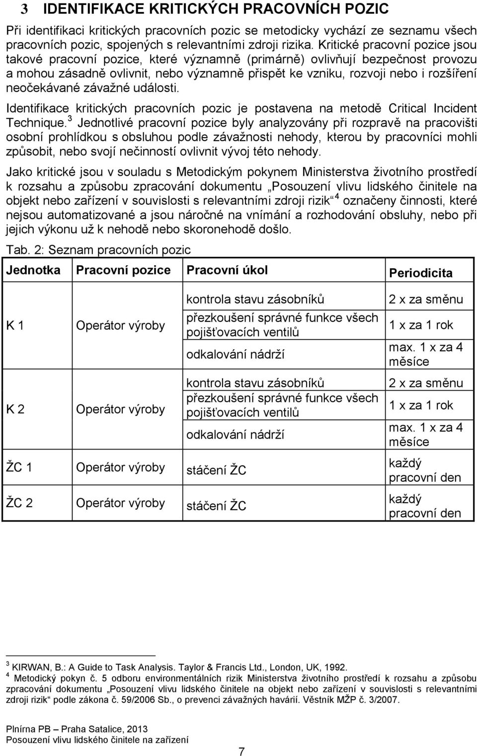 neočekávané závažné události. Identifikace kritických pracovních pozic je postavena na metodě Critical Incident Technique.