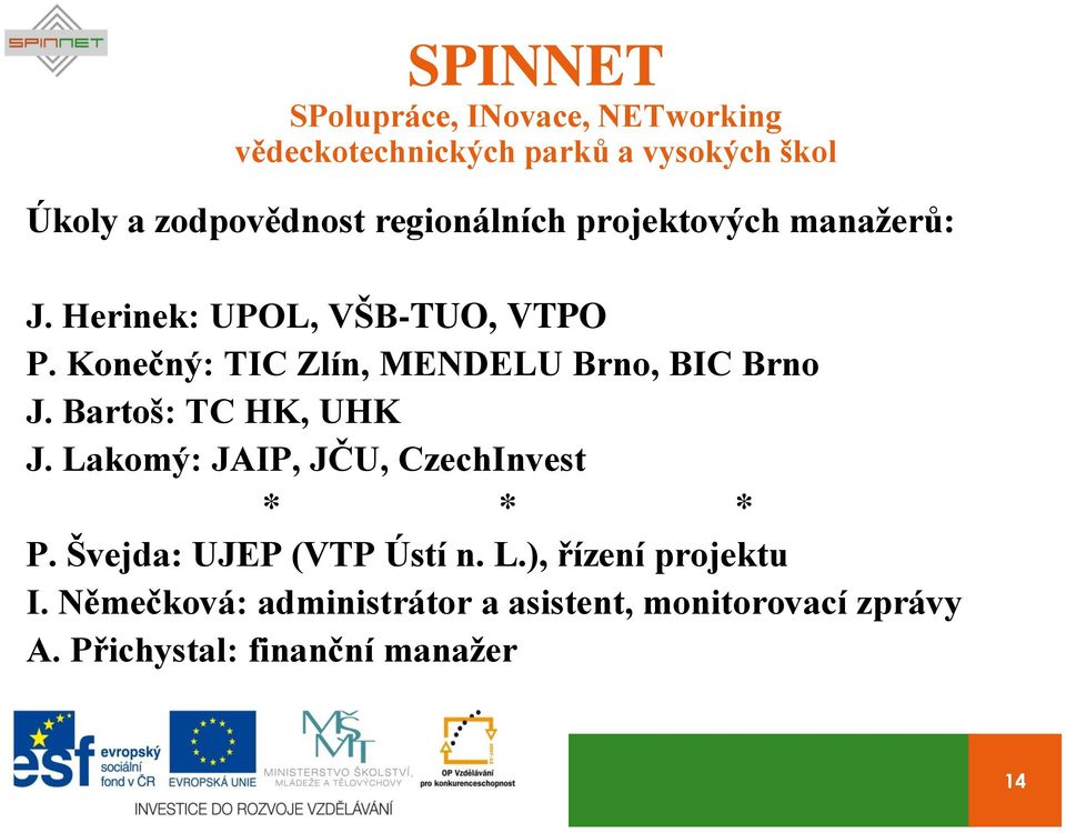 Bartoš: TC HK, UHK J. Lakomý: JAIP, JČU, CzechInvest * * * P.