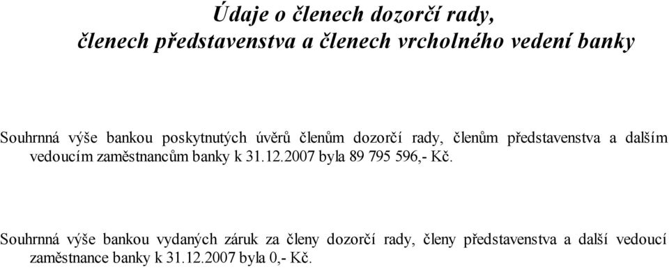 zaměstnancům banky k 31.12.2007 byla 89 795 596,- Kč.