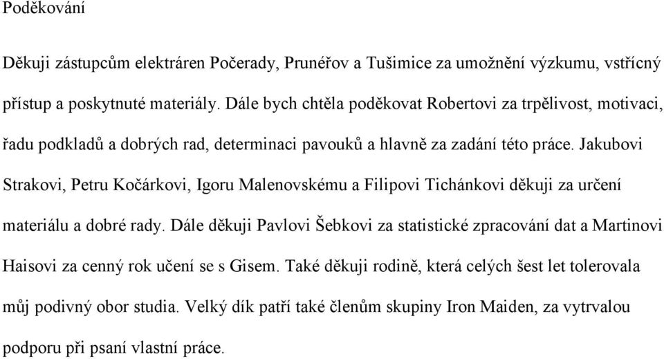 Jakubovi Strakovi, Petru Kočárkovi, Igoru Malenovskému a Filipovi Tichánkovi děkuji za určení materiálu a dobré rady.